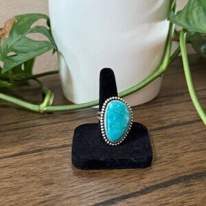 Single Stone Turquoise Ring – Size 6.5 – Sterling Silver – Artist Signed